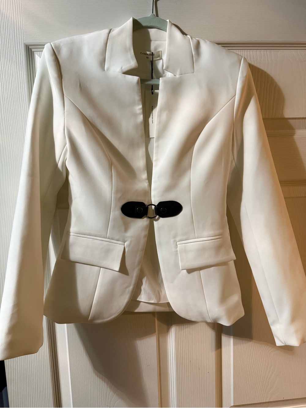 NWT Commense Buckle Detail Stand Collar Blazer White XS Structured Jacket - Picture 5 of 9